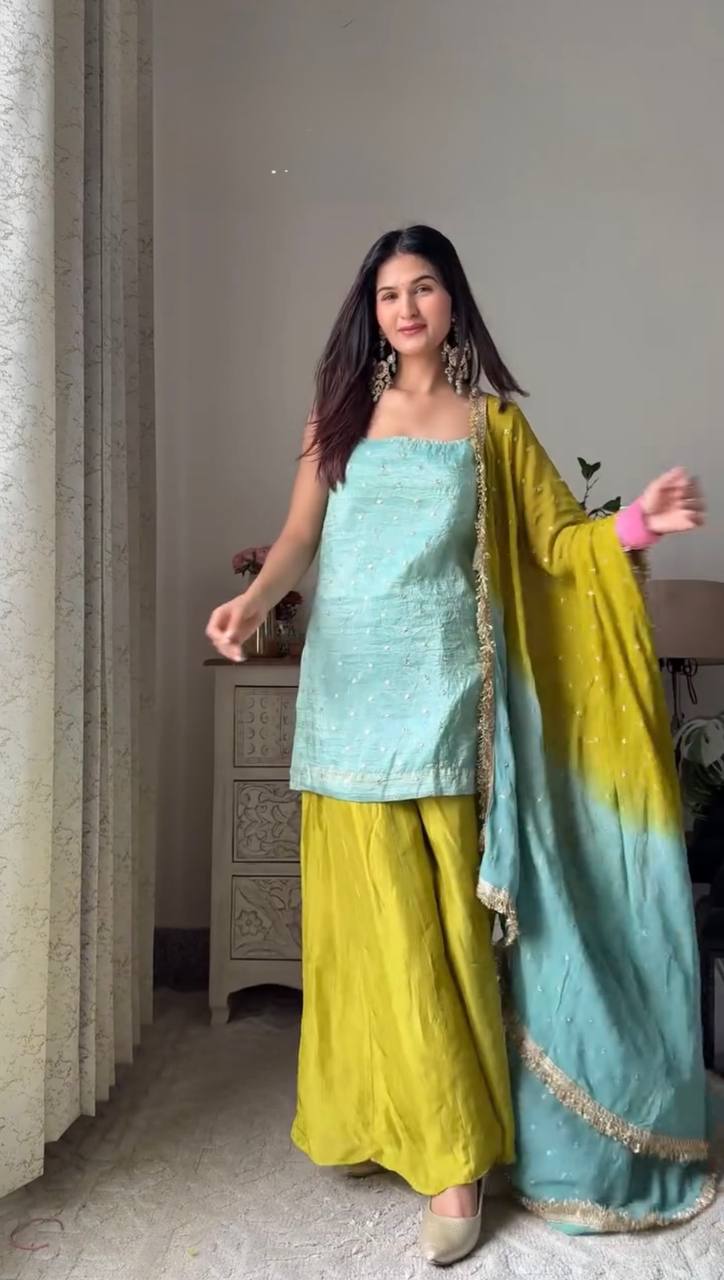 Designer Chinon Silk Palazzo Suit Set – Your Designer Studio
