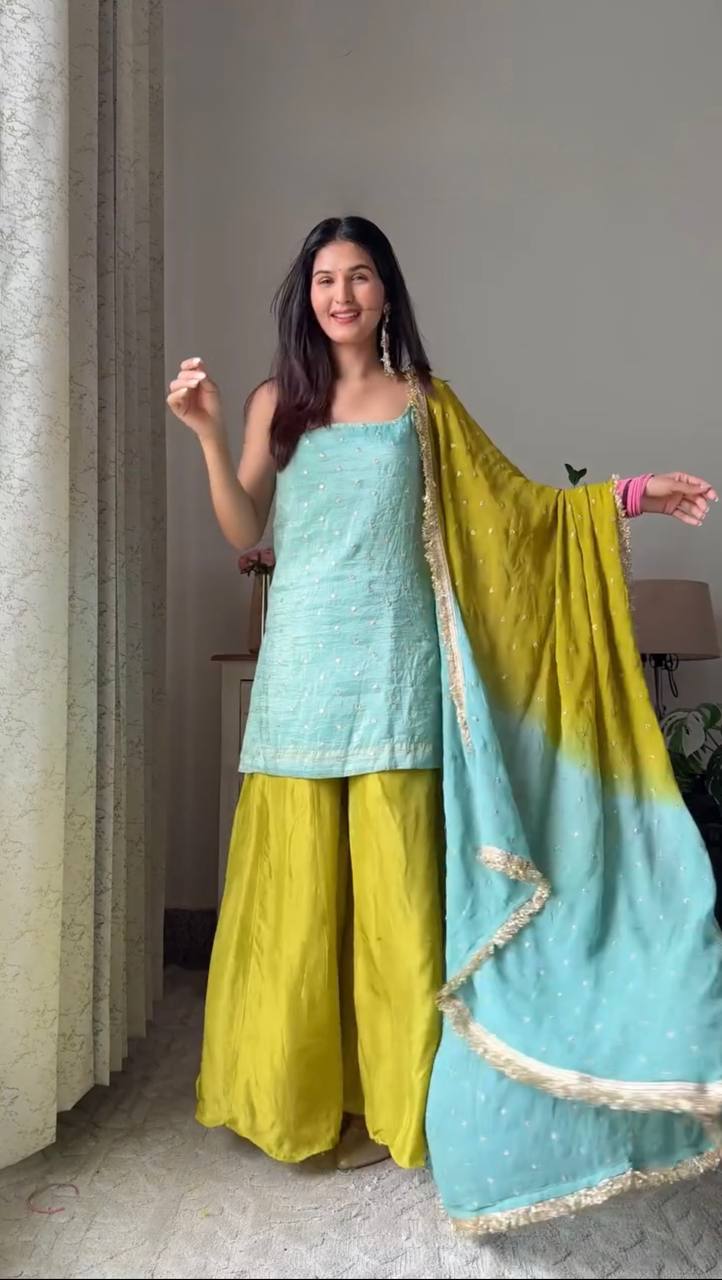 Designer Chinon Silk Palazzo Suit Set – Your Designer Studio