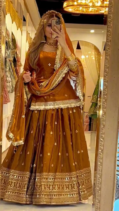 Designer Chinnon Silk Embroidered Lehenga Set | Wedding Wear for Women