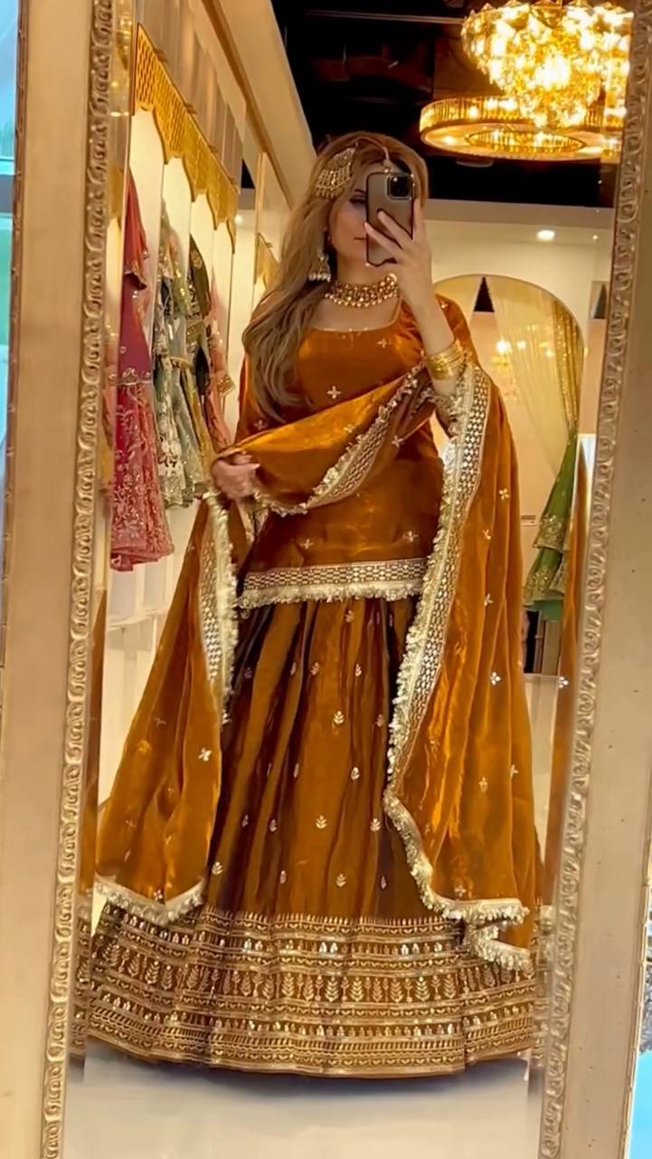 Designer Chinnon Silk Embroidered Lehenga Set | Wedding Wear for Women