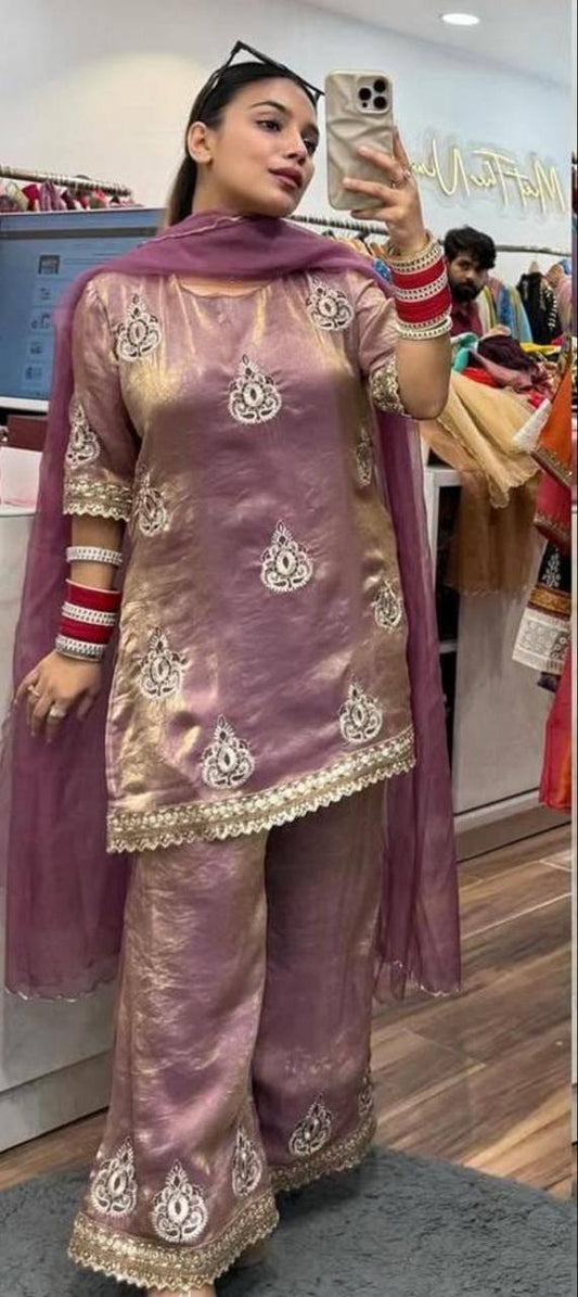 Designer Fendy Silk Embroidered Palazzo Suit | Festive Wear
