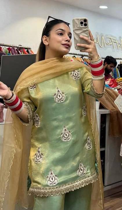 Designer Fendy Silk Embroidered Palazzo Suit | Festive Wear