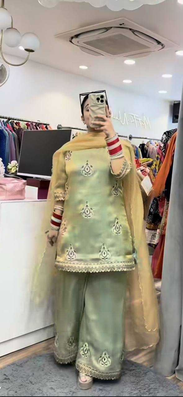 Designer Fendy Silk Embroidered Palazzo Suit | Festive Wear