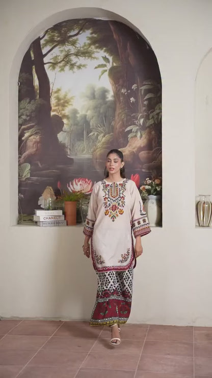 Floral and Geometric Printed Kurta Set For Women
