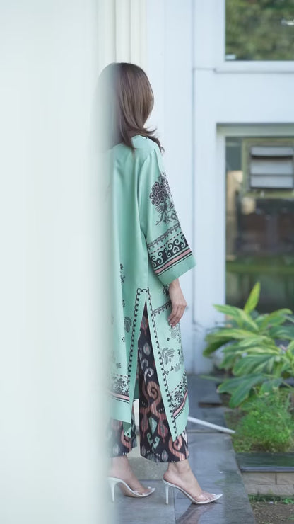 Mint Green Smooth Bsy Printed Kurta Set With Pants For Women