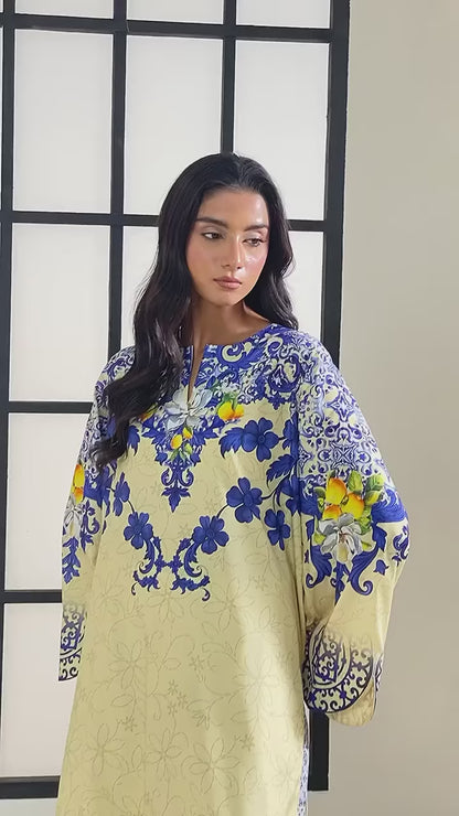 Lemon Yellow Smooth Bsy Ornate Floral Tile Printed Co-Ord Set For Women