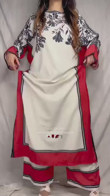 Silk Kaftan with Printed Dupatta and Border