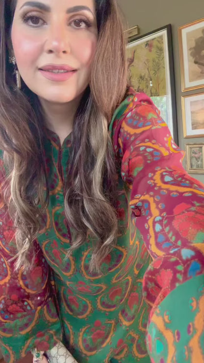 Luxury Ethnic Art Print Top With Flowy Pants