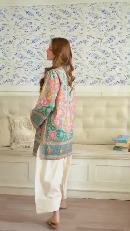 Multicolor Ethnic Printed Kurta Set with Cream Pants
