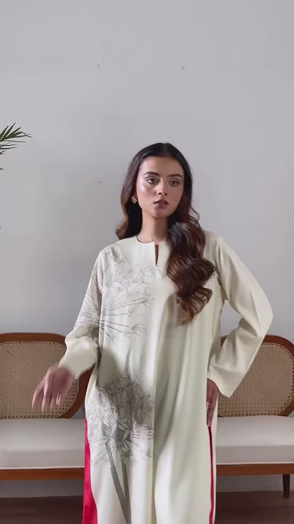 Beige Smooth Bsy Botanic Bloom Canvas Digital Printed Kurta For Women