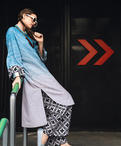 Light Blue Korean Bsy Casual Co-Ord Set For Women