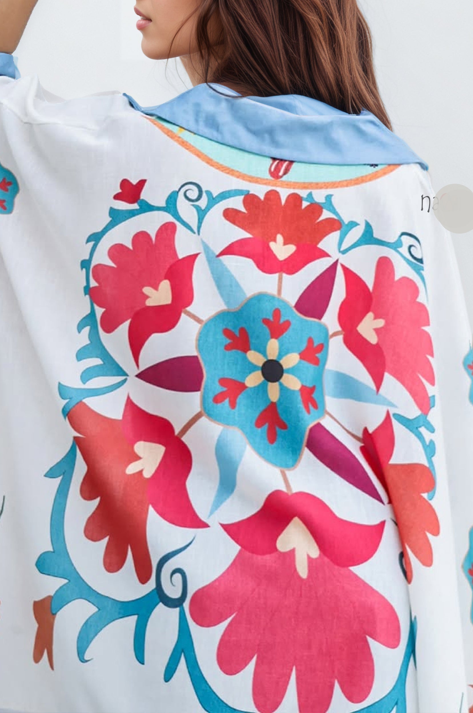 Blue Aura Artistic Flower Printed Loose Shirt