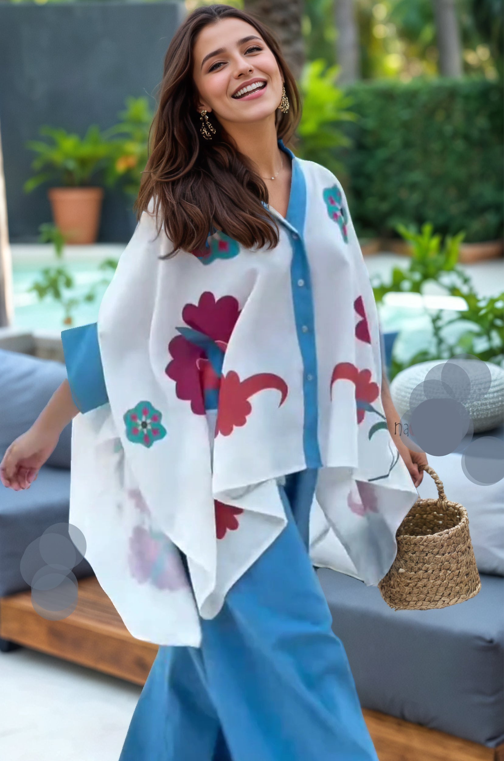 Blue Aura Artistic Flower Printed Loose Shirt