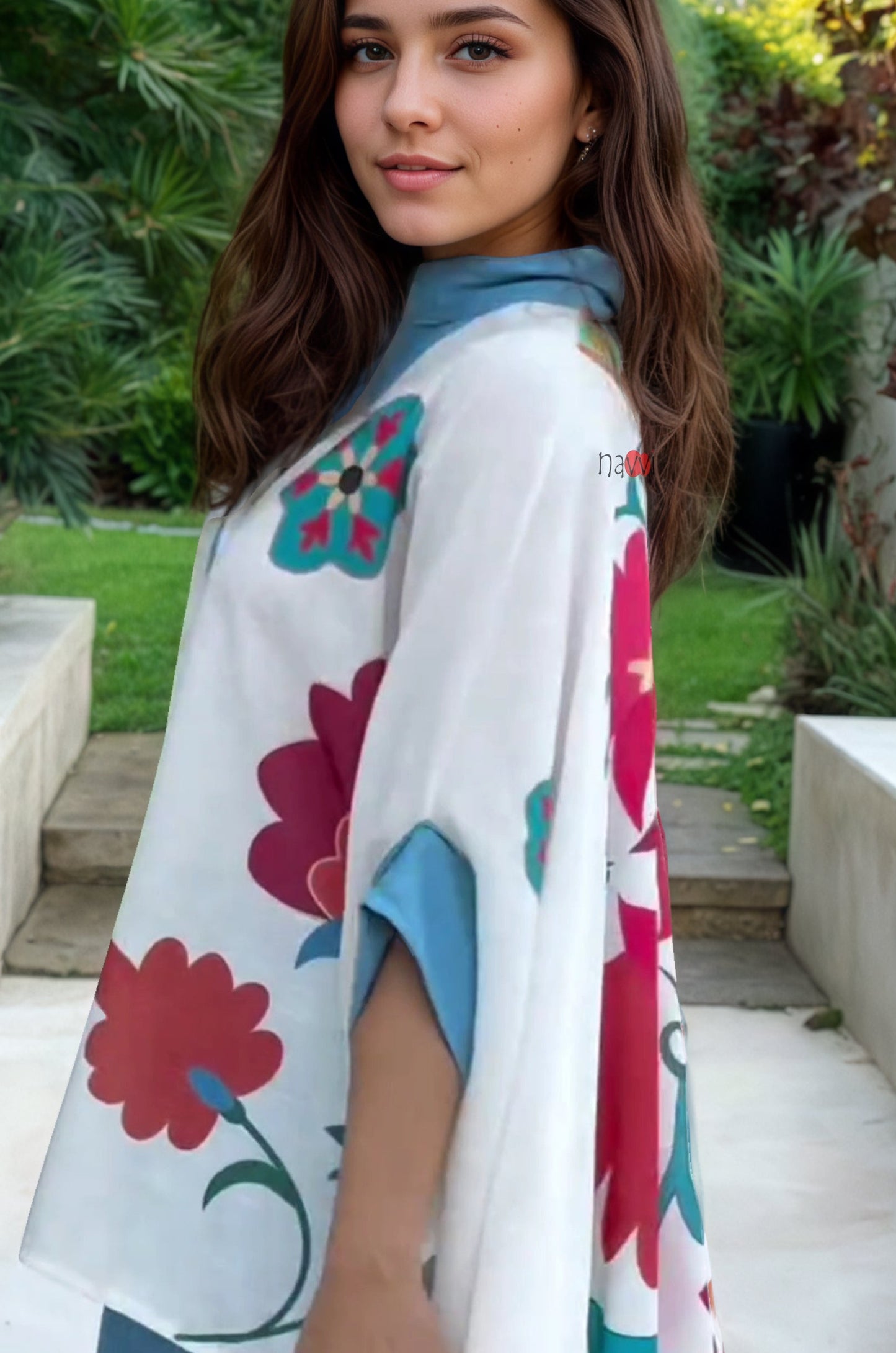 Blue Aura Artistic Flower Printed Loose Shirt