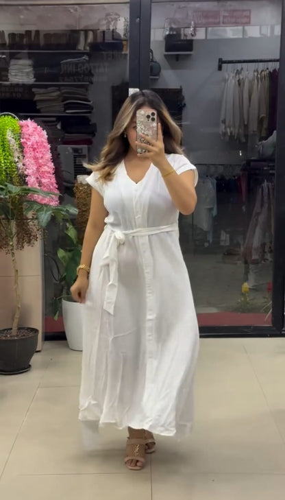 Soft Satin Fabric Women's Elegant Summer Maxi Belted Dress
